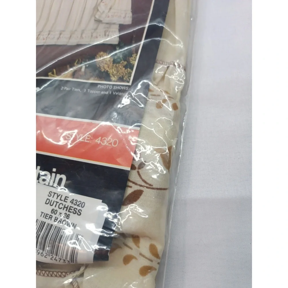 Vintage Julian Noa Dutchess Tier Curtain Brown Stencil Print NOS 60x36‎ USA Made